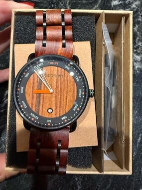 Bobobird Red Sandalwood Wristwatch with Dark Wood Face and Orange Accent